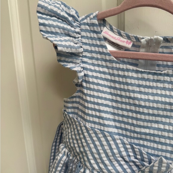 Bonnie Jean Girls Size 4 Blue & White Striped Flutter Sleeve Short Sleeve Dress - Picture 3 of 6